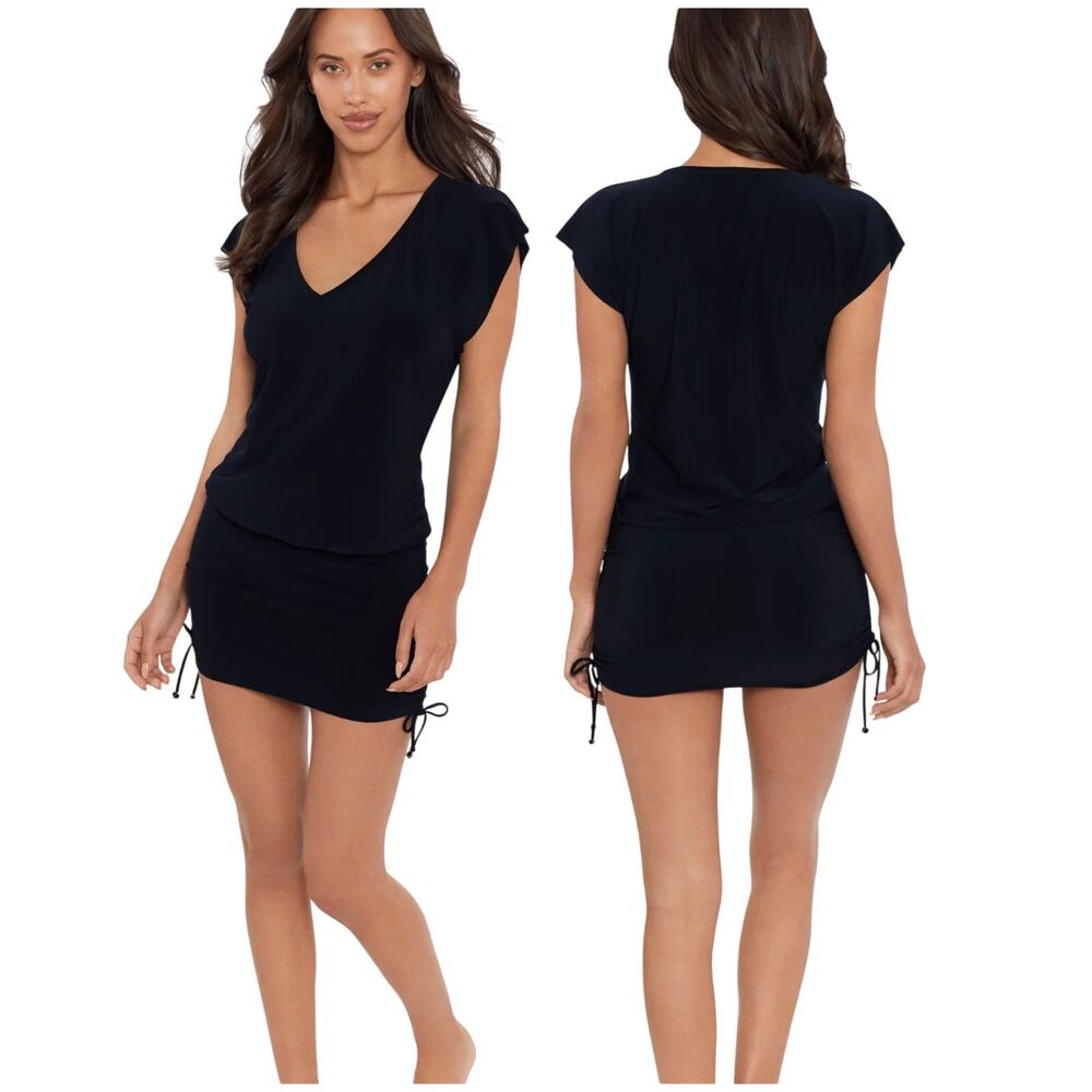 Magicsuit NWT Shirred Beach Dress Cover Up Black Size M Ruched Beach to Bistro